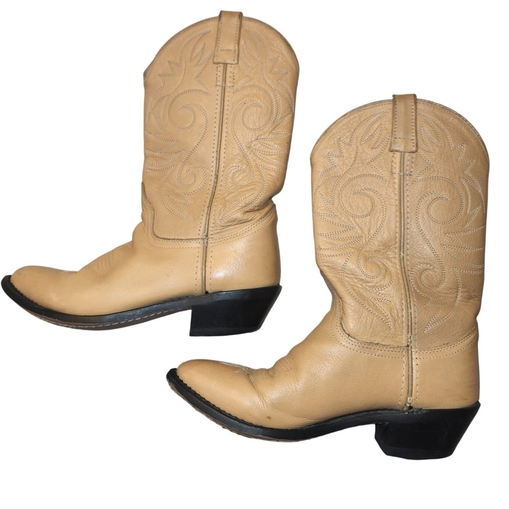 Vintage Lama Tan Leather Western Cowboy Boots Pointed Toe DCL6113 7.5 southwest